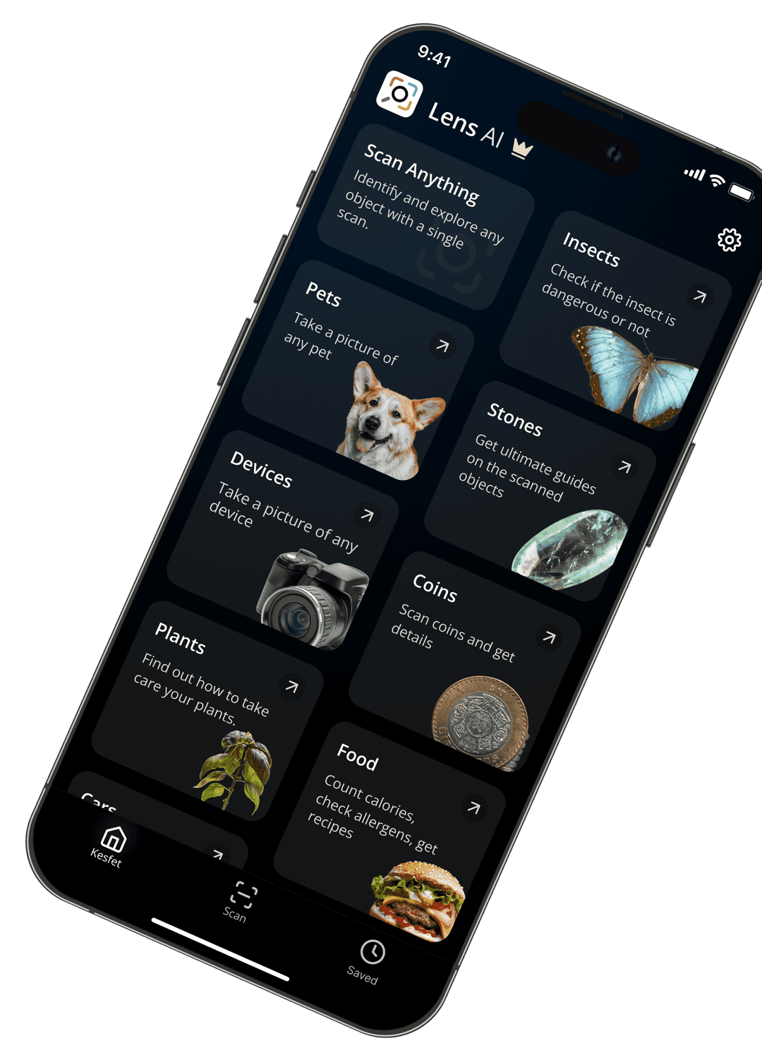 Lens AI app categories interface